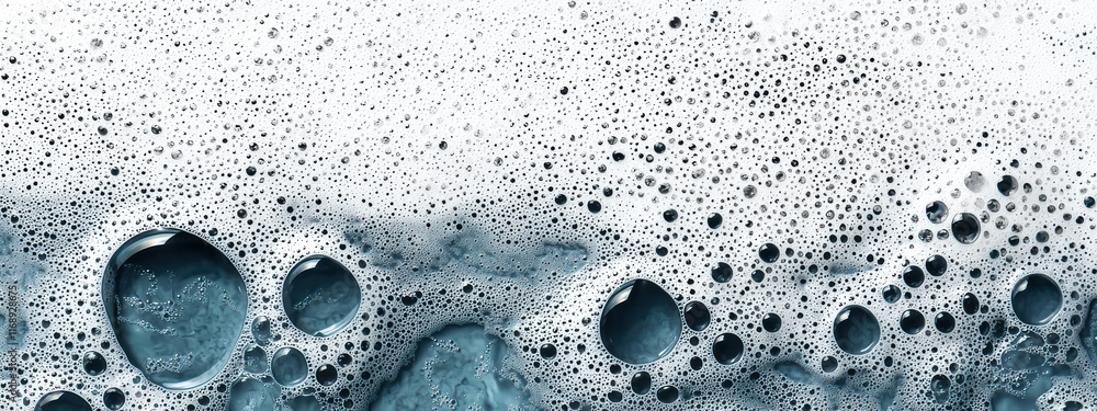 Poster bubbles and foam create abstract pattern with varying sizes and textures. image showcases blend of d