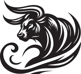 The big black bull. white background Silhouette vector illustration
