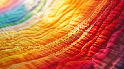 Rainbow Quilt Display: A vibrant quilt featuring a rainbow pattern, representing warmth and community in LGBTQ+ culture.