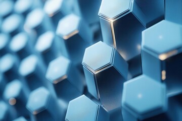 abstract background featuring soft light blue hues and hexagon shapes creating a clean and modern aesthetic suitable for medical technology presentations