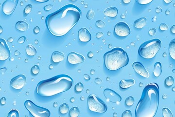Water droplets scattered on a smooth blue background. Minimalistic pattern.