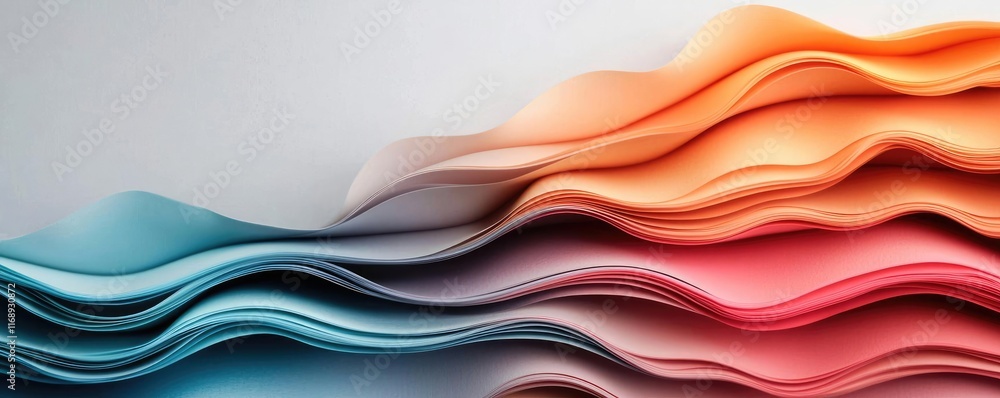 Poster Ink abstract background concept. A vibrant display of colorful layered paper sheets creating a dynamic visual effect.