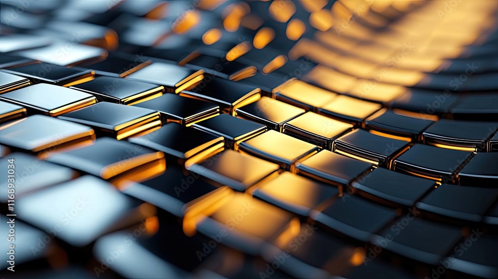 Poster mosaic abstract background idea. abstract pattern of shiny metallic cubes reflecting warm light for 