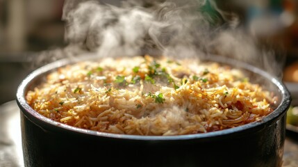 Steaming Pot of Rice Dish