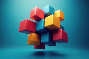 Obraz premium abstract cartoon style cube rendered in 3d featuring bold colors and dynamic shapes that playfully interact creating a visually stimulating and imaginative composition