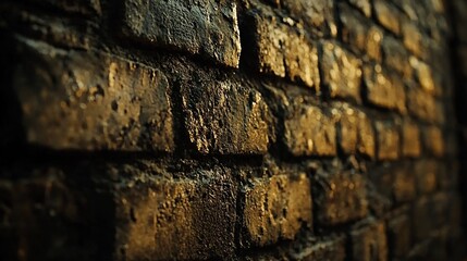 Dark, textured brick wall with warm light.