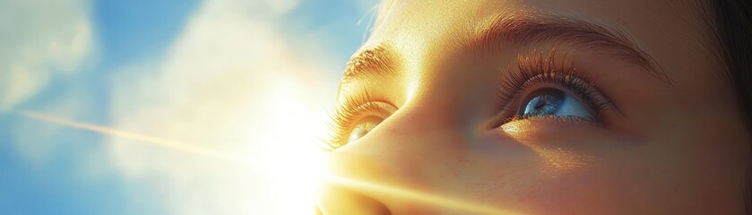 Young girl with a dream, gazing at the vast sky filled with hope and wonder young