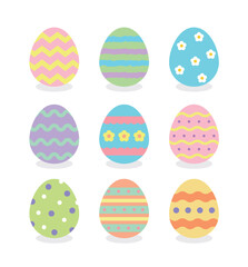 A set of illustrations of eggs used in Christian Easter ceremonies. Eggs with various patterns painted on them are exchanged to celebrate the resurrection and bless the other person.