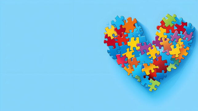Autism awareness poster. Puzzles and shapes. space for writing.