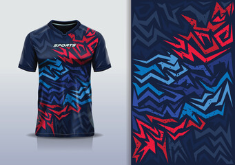 Sport jersey template sharp line mockup texture grunge rustic abstract vector design for football soccer, racing, running, e sports, red blue color © Nimpuna O
