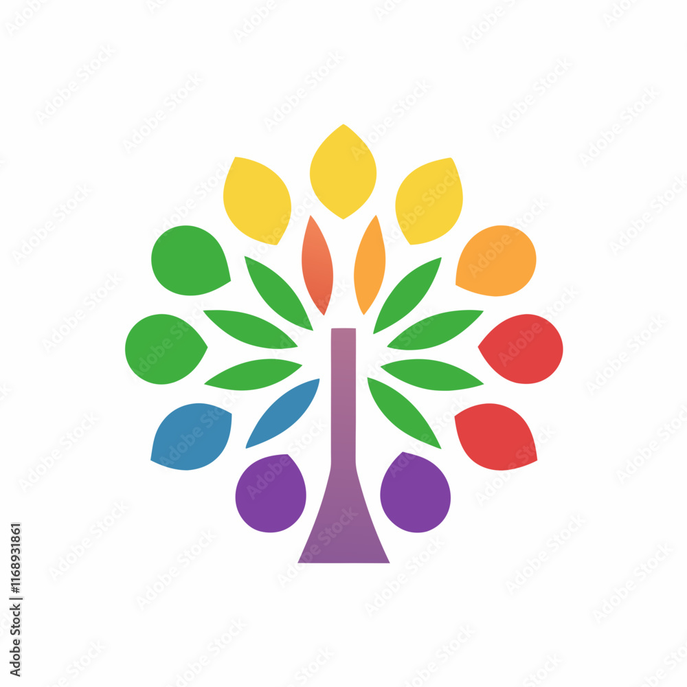 Poster colorful tree logo vector bundle with unique variations.
