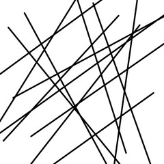 Random and chaotic black line pattern with abstract geometric texture. A modern banner with an asymmetrical design isolated on a white background.
