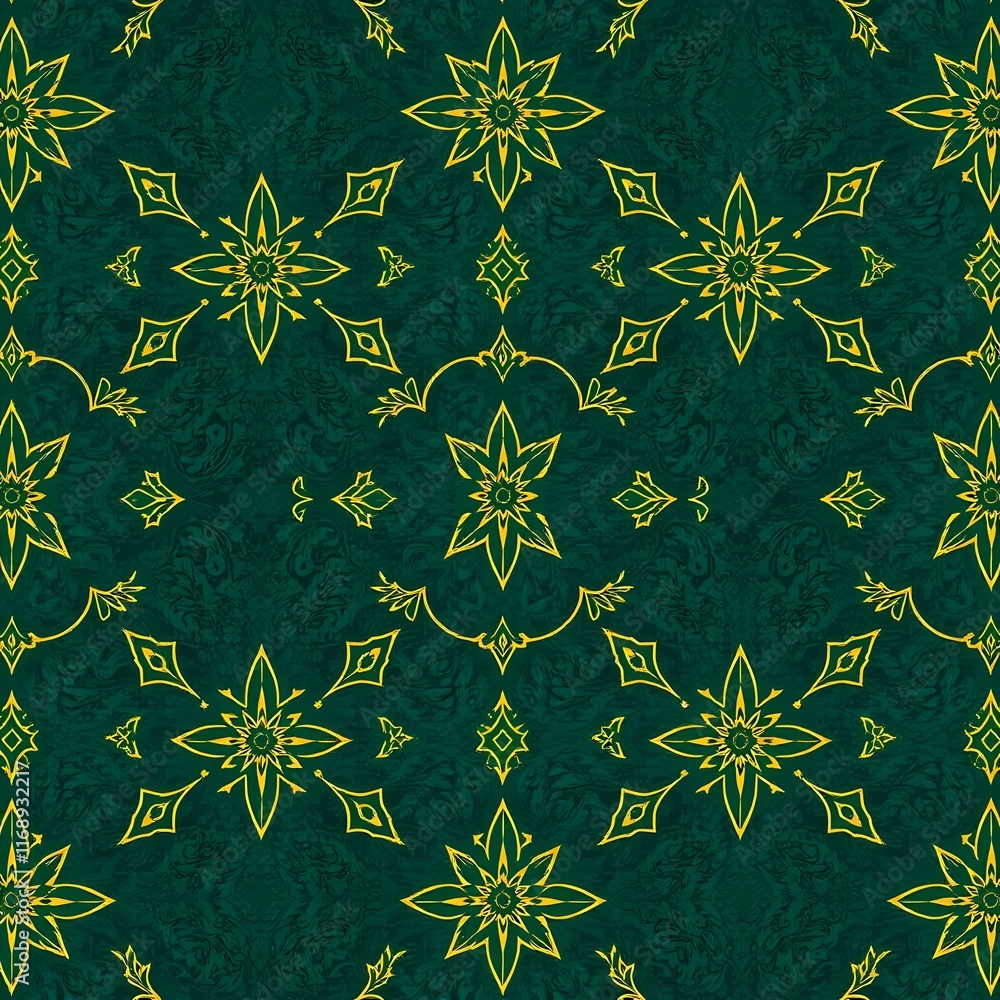 Poster emerald and gold floral pattern: a sophisticated and elegant seamless pattern featuring intricate go