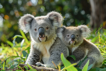 Fototapeta premium Koala, phascolarctos cinereus, Mother with Young Generative AI