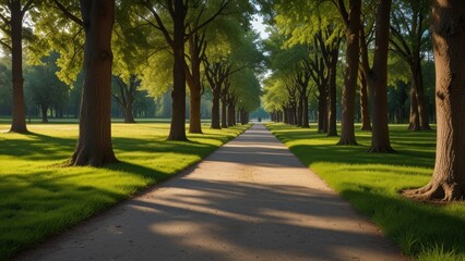 Fototapeta premium Idyllic Sunlit Pathway Through Verdant Forest 