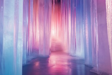 Icy Pillars Illuminate A Pink And Purple Winter Scene