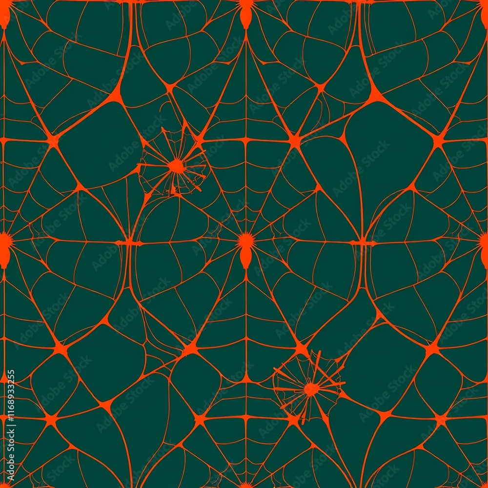 Poster intricate spiderweb pattern: a seamless pattern featuring a dark green background with intricate ora