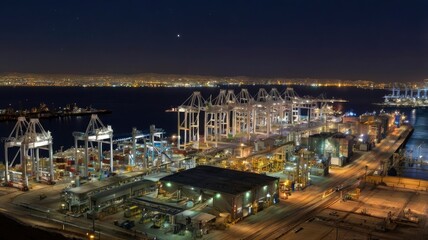 Obraz premium Port of San Diego terminals at night, California