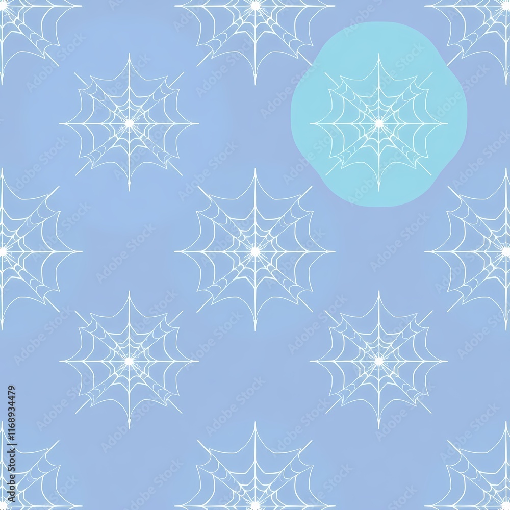 Poster blue spider web pattern: a whimsical and enchanting repeat pattern of white spiderwebs on a soft blu
