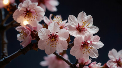 Nighttime Illuminated Cherry Blossoms with Soft Lighting