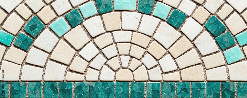 Poster mosaic abstract background idea. a vibrant mosaic pattern featuring teal and neutral tiles in a stun