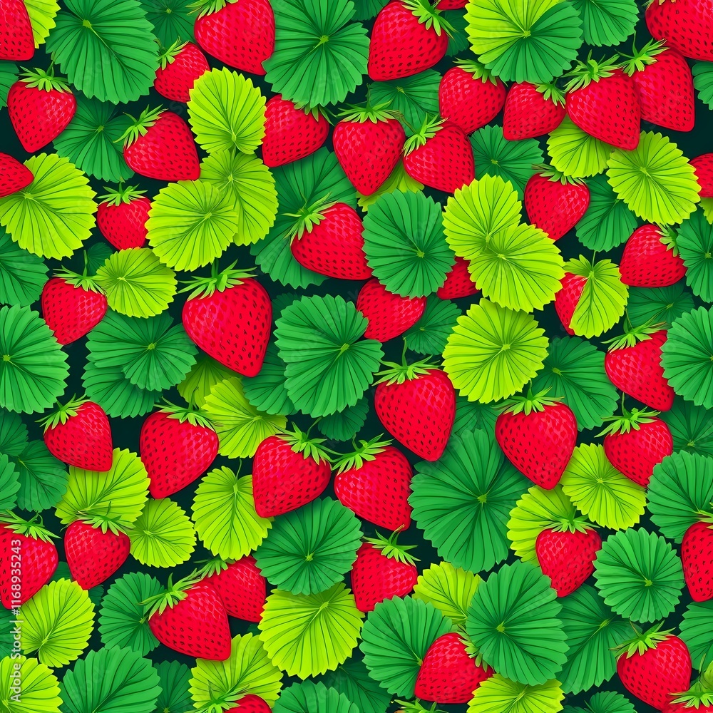 Poster strawberry patch seamless pattern: a vibrant and luscious seamless pattern featuring ripe red strawb