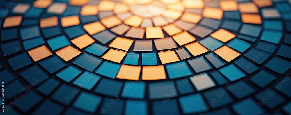 Poster mosaic abstract background idea. vibrant mosaic design featuring blue and orange tiles in a circular