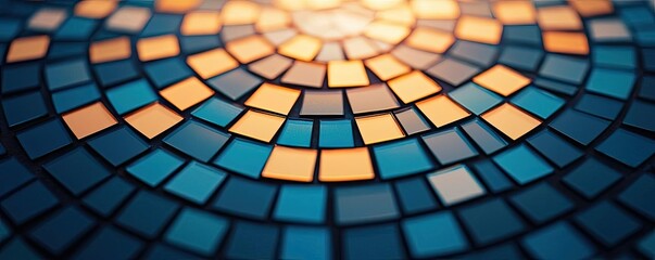 Fototapeta premium Mosaic abstract background idea. Vibrant mosaic design featuring blue and orange tiles in a circular pattern.