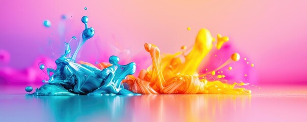 Ink abstract background concept. Colorful splashes of paint create a vibrant and dynamic visual effect.