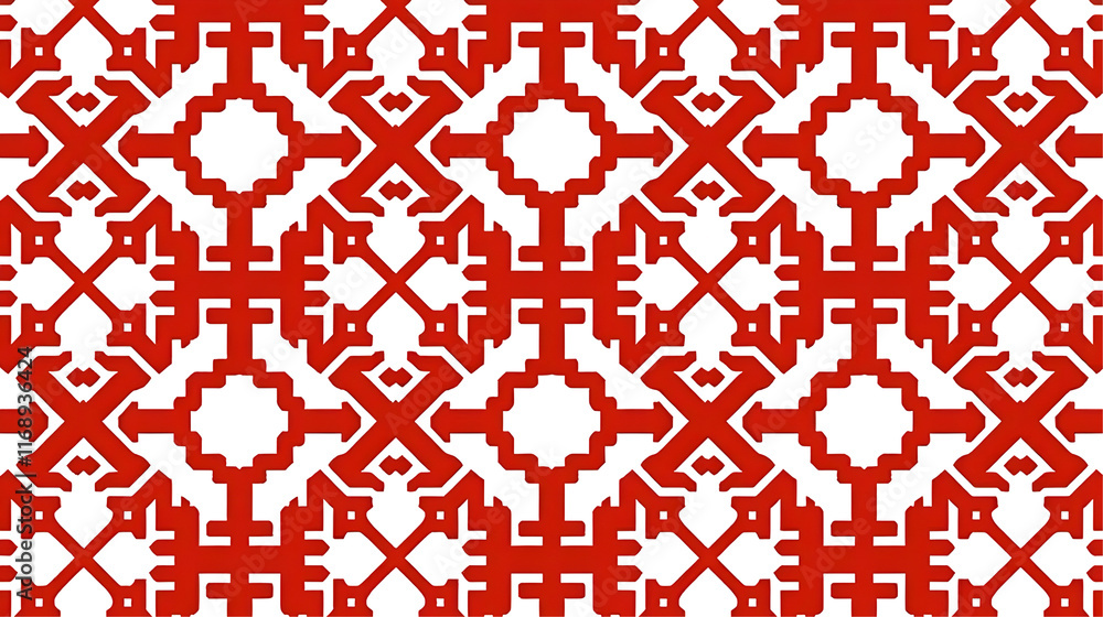 Poster intricate red geometric design: a captivating interplay of shapes and contrasting colors creates a v