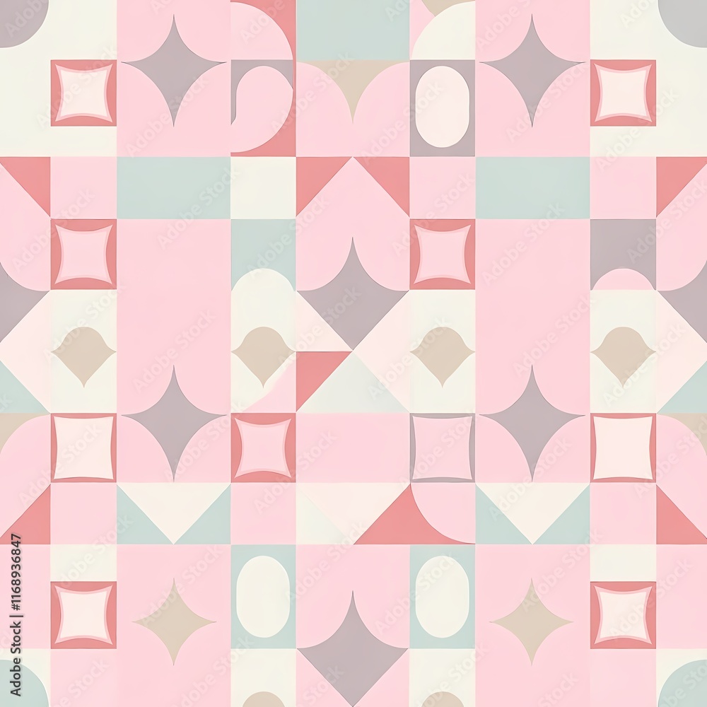 Poster geometric abstract pattern in pastel pink and neutrals: a seamless and modern pattern featuring a re