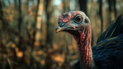Wild Turkey in the Forest: A Close-Up Portrait