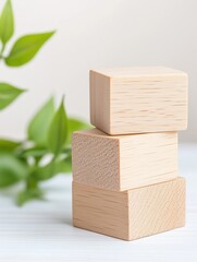 Wooden Blocks and Leaves Arrangement