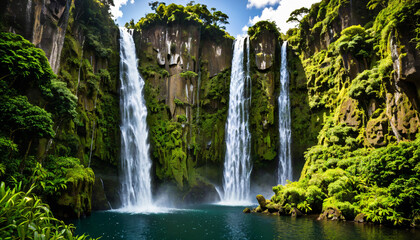 "Chutes d'eau majestueuses en pleine nature tropicale"