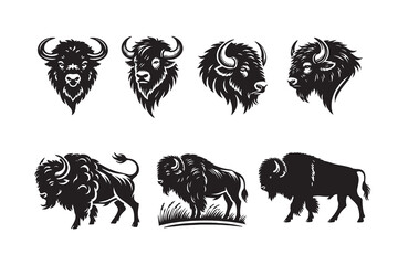 Bison silhouette vector illustration with a white background