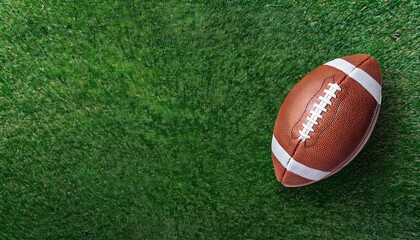 Classic Brown Leather American Football on Vibrant Green Turf. Ideal for Sports Enthusiasts, Game Day Promotions, Team Branding, Fitness Ads, or Educational Illustrations about Football Basics