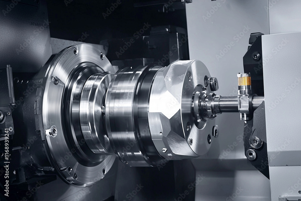 Poster metal processing at a lathe with precision tools