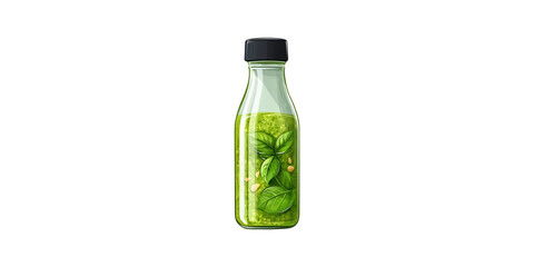 Green Smoothie Bottle With Ingredients Isolated on Transparent Background