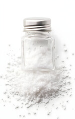 Salt shaker isolated. Heap of organic salt on white background.