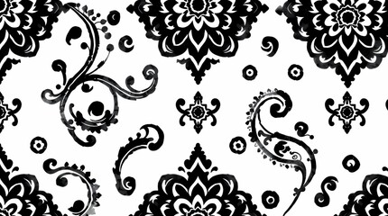 Elegant Damask Seamless Pattern: A sophisticated black and white damask pattern, perfect for adding a touch of classic elegance to any design project.