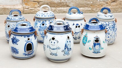 Blue and White Porcelain Jars  Asian Pottery  Antique Decor