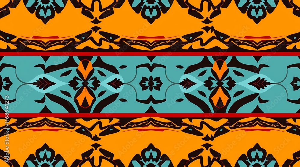 Poster vibrant ethnic pattern: a mesmerizing fusion of colors and intricate designs in a seamless pattern. 