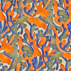 Abstract seamless pattern with watercolor drawing in doodle style. Drawing watercolor
