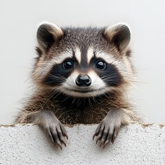 Fototapeta premium Adorable Chubby Raccoon with Tiny Paws on Blank White Background