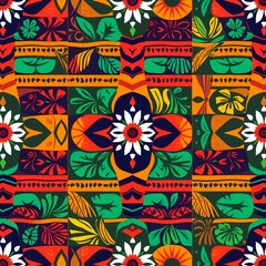Vibrant Floral Textile Design: A captivating seamless pattern bursting with bold colors and intricate floral motifs, perfect for fashion, home decor, and surface design.  