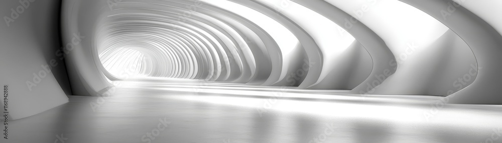 Aufkleber white tunnel, minimalist architecture and perspective in empty space tunnel