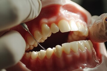 Detailed demonstration of human dental anatomy with realistic model held in hand for educational purposes