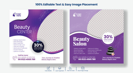 Beauty Spa Salon editable Social Media Posts Banners ads or square flyer Template Design suitable for hair salon skin care promotional banner design