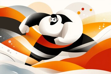 A stylized illustration of a sumo wrestler in a traditional pose, drawn in bold outlines and flat colors