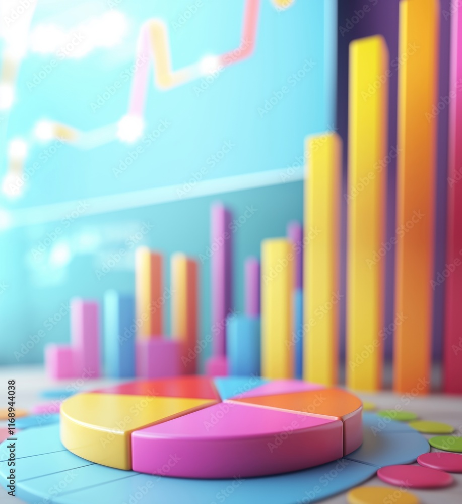 Aufkleber colorful pie chart and bar graph representing data analysis and statistics, vibrant colors, modern d